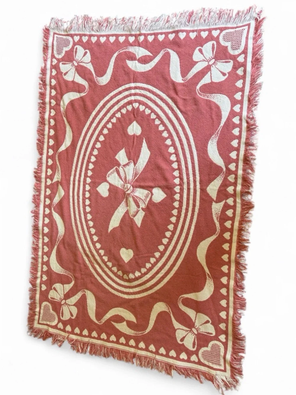 Vintage 1991 Reversible Pink & White Heart Coquette Blanket